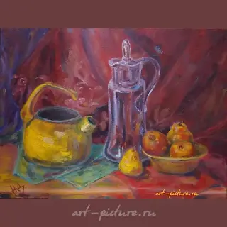 Still life with a teapot, oil on canvas.
