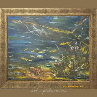 The translation of "ПОГРУЖЕНИЕ масло холст" into English is "IMMERSION oil on canvas."