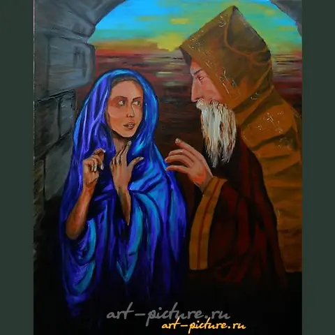 The translation of the text is: "Blessing acrylic, oil, canvas."