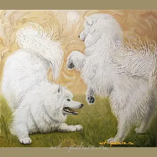 "Playing Dogs, canvas, oil"