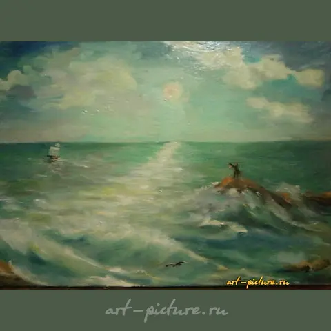 海洋。等待。油画，画布