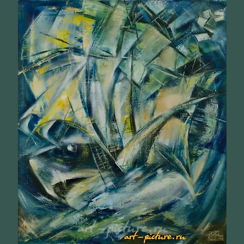 The text translates to "They tore the sail, oil, canvas" in English.