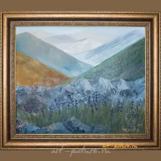 Lavender oil, canvas, palette knife.