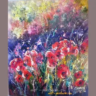 红色花朵 油画 布面