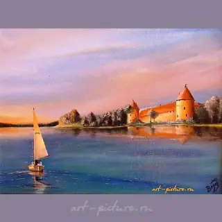 The text "Озеро Масло холст" translates to "Lake Oil Canvas" in English.