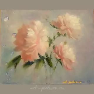 水中的牡丹 油画，画布