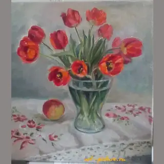 从自然写生的习作 - 郁金香，油画，画布