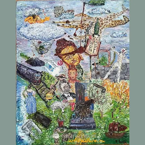 天空与大地 油画，血液 女孩
