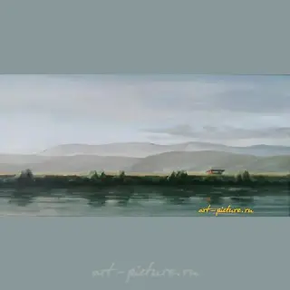 "Evening on the Irkut River, Canvas on cardboard, oil"