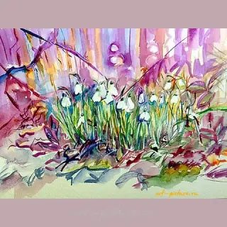The first snowdrops, paper, watercolor