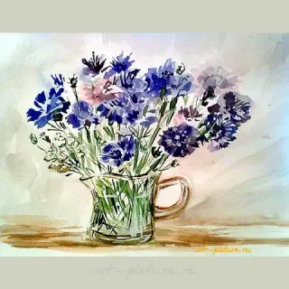 "Cornflowers, paper, watercolor"