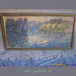 The translation of "лебеди холст масло" into English is "swans oil on canvas."