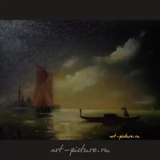 The translation of the text is: "Improvisation to Aivazovsky, oil on canvas on fiberboard."