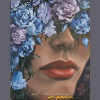 The translation of "Девушка с цветами холст, масло" into English is "Girl with flowers canvas, oil."