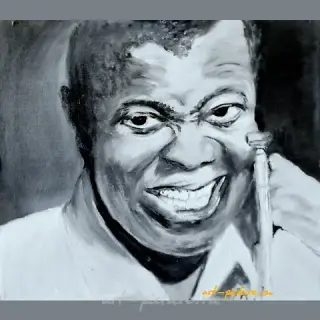 "Louis Armstrong oil on canvas hardboard"