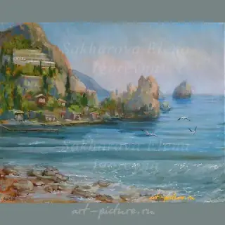 The translated text is: "Gurzuf shore, canvas, oil."