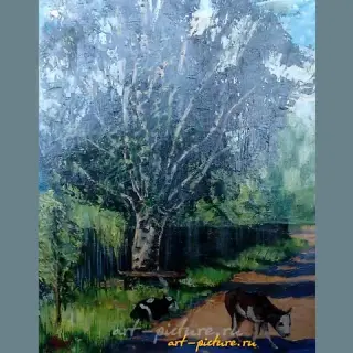 The translation of "Береза Масло, холст" into English is "Birch Oil, canvas."