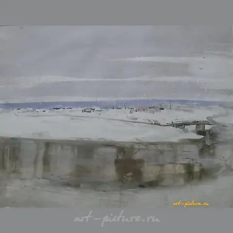 Landscape by the river. Watercolor. 58 x 74 cm.