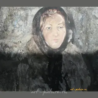 "Girl in a Headscarf. Paper, watercolor. 52 x 60 cm."