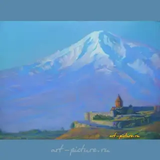 "The Khor Virap Monastery with a view of Ararat" Pastel, paper.