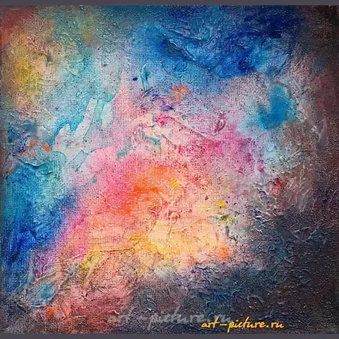 The translation of the text "Столкновение Акрил,медиумы,холст" into English is "Collision Acrylic, mediums, canvas."