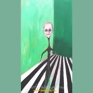 "Green fiberboard, acrylic paints"