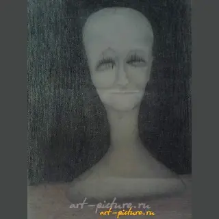 The text translates to "Blind paper, pencil, charcoal" in English.