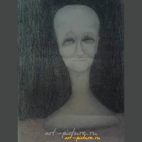 The text translates to "Blind paper, pencil, charcoal" in English.