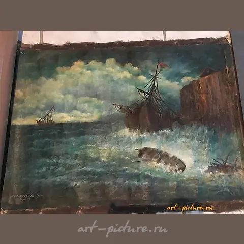 Replica of the painting by I.K. Aivazovsky "Ship in a Stormy Sea," oil on canvas.
