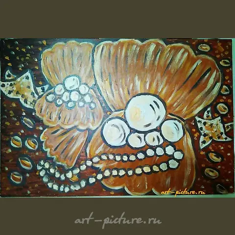 "Shells with pearls oil on chipboard"