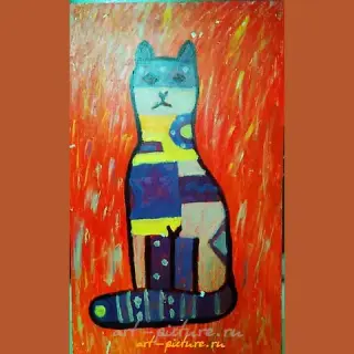 "Colorful cat; -acrylic on fiberboard-"