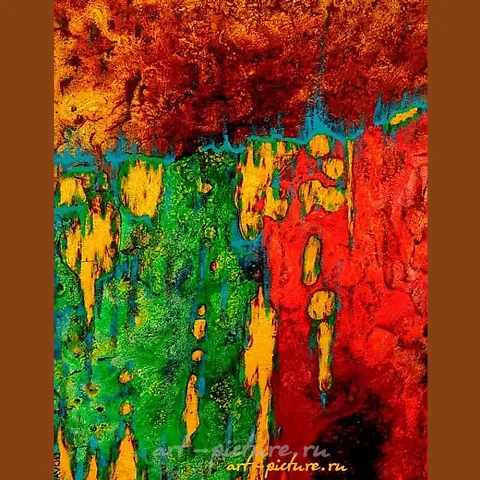 Turquoise on green silk, gold, acrylic, varnishes, mixed media.
