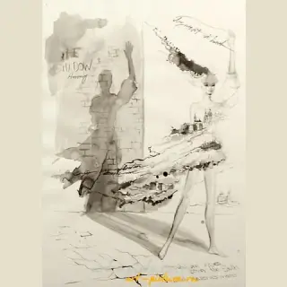 她梦中的影子 (The shadow of her dreams) 纸，墨水 (paper, ink)