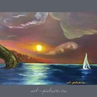画作《悬崖》油画，印象派风格，油画，画布