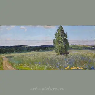 "Rye field. Cardboard, oil."