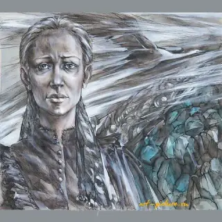 "Cossack Woman" from the series "Cossack Glory" watercolor, ink, white paint, toned paper