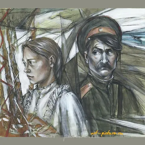 "Matchmaking" from the series "Cossack Glory" watercolor, ink, white paint, toned paper.