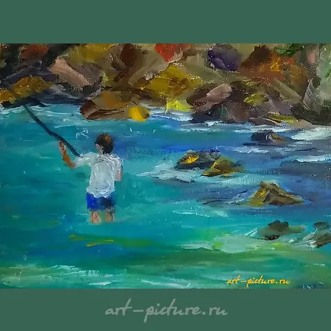 钓鱼。巴厘岛 油画，画布