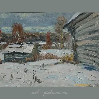 "Winter. Cardboard, oil. 28 x 21 cm."
