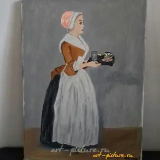 The translation from Russian to English is: "Coffee pot oil, canvas."