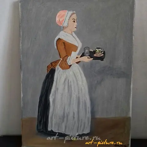 The translation from Russian to English is: "Coffee pot oil, canvas."