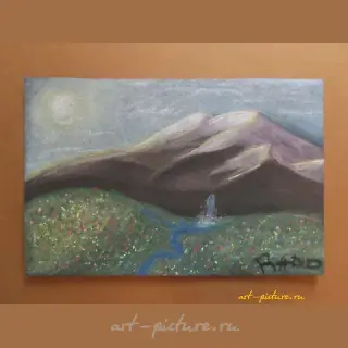 Mountain landscape, dry pastel, paper.