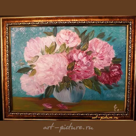 "Peonies oil, cardboard"