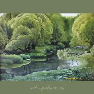 Пейзаж с рыбаком Масло,холст 