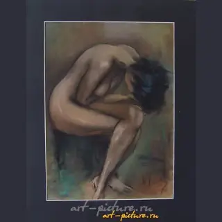 The translation of the text "Согнувшаяся пастель, бумага" into English is "Bent pastel, paper."