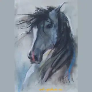 马头 粉彩，纸