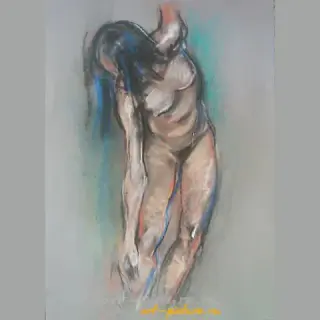 The translated text is: "Leaning nude pastel, paper."