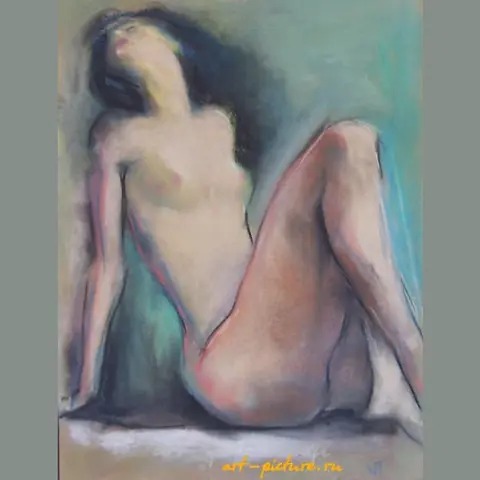 The translation of the text "Запрокинув голову пастель,бумага" into English is: "Throwing back the head, pastel, paper."