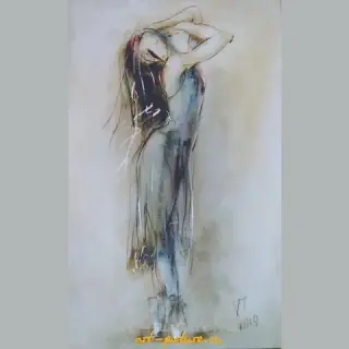 "Ballerina in the image, oil on cardboard."