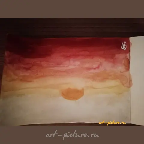 The translation of "Восход Солнца" Акварель into English is "Sunrise" Watercolor.